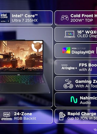 Lenovo Legion Pro 5 2025 Intel Core Ultra 7 255HX | NVIDIA RTX 5060 8GB (32GB RAM/1TB SSD/WQXGA OLED/165Hz/16 (40.6cm)/Windows 11/Office 2024+AI Now/Black/2.4Kg), 83F3007CIN AI Powered Gaming Laptop 