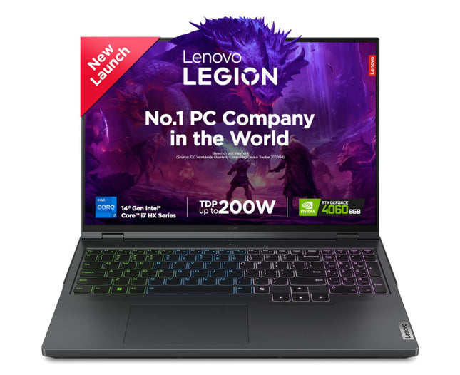 Lenovo Legion Pro 5 Intel Core i7-14650HX 16" (40.64cm) WQXGA IPS 500Nits 240Hz Gaming Laptop (16GB/1TB SSD/Win 11/Office 2021/NVIDIA RTX 4060 8GB/100% DCI-P3/3 Month Game Pass/Grey/2.5Kg), 83DF003NIN 