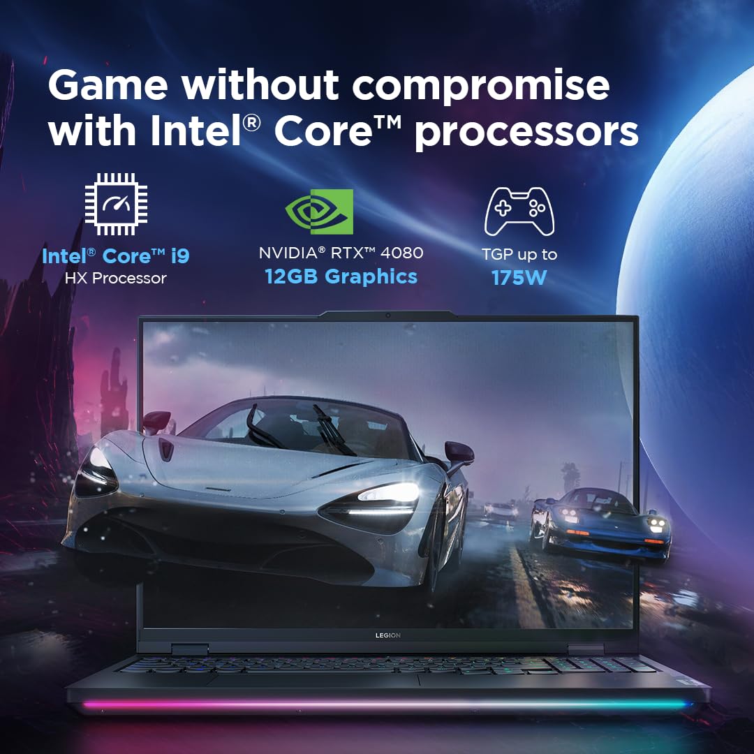 Lenovo Legion Pro 7 Intel Core i9-14900HX 16" (40.6cm) WQXGA IPS 500Nits 240Hz Gaming Laptop (32GB/1TB SSD/Win 11/Office 21/NVIDIA RTX 4080 12GB/100% DCI-P3/3mon Xbox Game Pass/Black/2.6Kg),83DE001HIN 