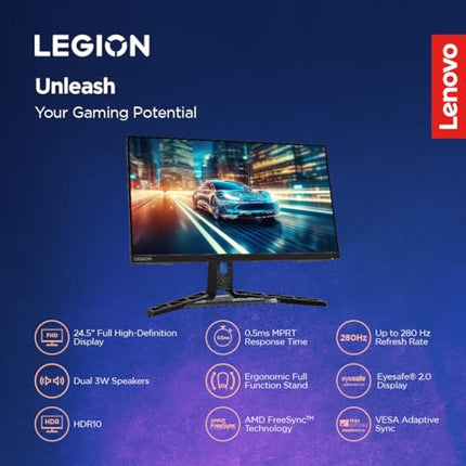 Lenovo Legion R25f-30, 25 Inch (63.50cm), FHD 1920x1080, 240Hz, Black, 0.5ms, AMD FreeSync, 99% sRGB, 90% DCI-P3, 3Wx2 Speaker, 2xHDMI, 1xDP, Tilt, Swivel, Pivot, Height Adjust Stand Gaming Monitor 