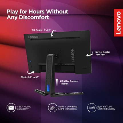 Lenovo Legion R27i-30 | 27 Inch (68.5cm) 165Hz LED Gaming Monitor | 0.5ms, AMD FreeSync, 99%sRGB, 90% DCI-P3, 3Wx2 Speaker, 2xHDMI 2.1,1xDP| Tilt, Swivel, Pivot, Height Adjust Stand, Black, 67B5GAC1IN 