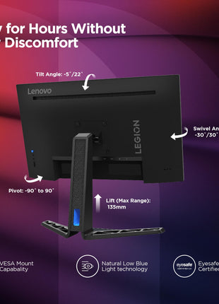 Lenovo Legion R27i-30 | 27 Inch (68.5cm) 165Hz LED Gaming Monitor | 0.5ms, AMD FreeSync, 99%sRGB, 90% DCI-P3, 3Wx2 Speaker, 2xHDMI 2.1,1xDP| Tilt, Swivel, Pivot, Height Adjust Stand, Black, 67B5GAC1IN 