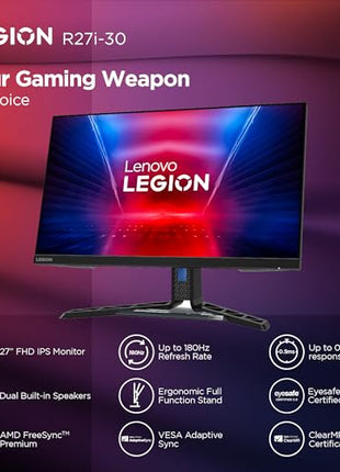 Lenovo Legion R27i-30 | 27 Inch (68.5cm) 165Hz LED Gaming Monitor | 0.5ms, AMD FreeSync, 99%sRGB, 90% DCI-P3, 3Wx2 Speaker, 2xHDMI 2.1,1xDP| Tilt, Swivel, Pivot, Height Adjust Stand, Black, 67B5GAC1IN 