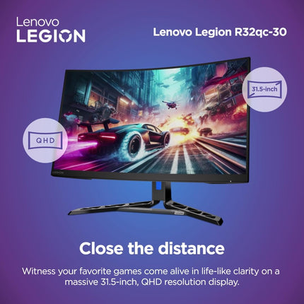 Lenovo Legion-R32qc-30 | 32" (81.2cm) QHD 180Hz Curved Gaming Monitor | 0.5ms, AMD FreeSync, 99% sRGB, 3Wx2Speaker, 2xHDMI 2.1 TMDS, 1xDP 1.4| Tilt, Swivel, Pivot, Height Adjust | Black | 67C8GAC1IN 