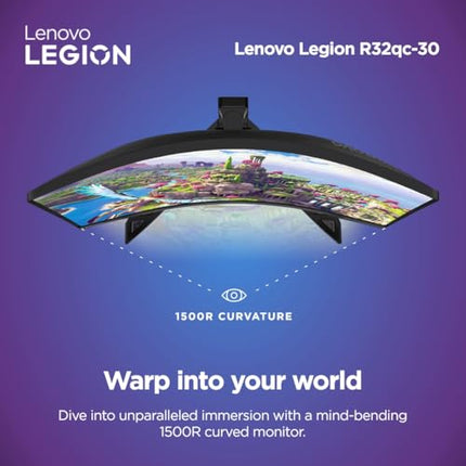 Lenovo Legion-R32qc-30 | 32" (81.2cm) QHD 180Hz Curved Gaming Monitor | 0.5ms, AMD FreeSync, 99% sRGB, 3Wx2Speaker, 2xHDMI 2.1 TMDS, 1xDP 1.4| Tilt, Swivel, Pivot, Height Adjust | Black | 67C8GAC1IN 
