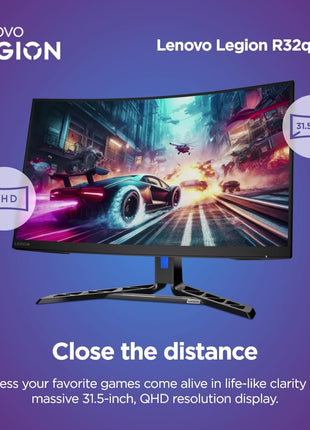 Lenovo Legion-R32qc-30 | 32" (81.2cm) QHD 180Hz Curved Gaming Monitor | 0.5ms, AMD FreeSync, 99% sRGB, 3Wx2Speaker, 2xHDMI 2.1 TMDS, 1xDP 1.4| Tilt, Swivel, Pivot, Height Adjust | Black | 67C8GAC1IN 
