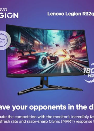 Lenovo Legion-R32qc-30 | 32" (81.2cm) QHD 180Hz Curved Gaming Monitor | 0.5ms, AMD FreeSync, 99% sRGB, 3Wx2Speaker, 2xHDMI 2.1 TMDS, 1xDP 1.4| Tilt, Swivel, Pivot, Height Adjust | Black | 67C8GAC1IN 