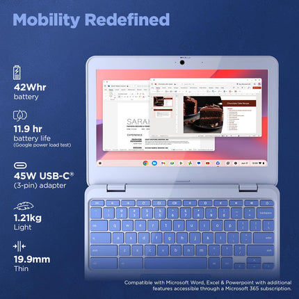 Lenovo {SmartChoice)Chromebook Intel Celeron N4500 (4GB RAM/64GB eMMC 5.1/11.6 Inch (29.46cm)/HD Display/2Wx2 Stereo Speakers/HD Camera/Chrome OS/Blue/1.21Kg), 82UY0014HA 