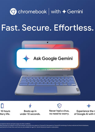 Lenovo {SmartChoice)Chromebook Intel Celeron N4500 (4GB RAM/64GB eMMC 5.1/11.6 Inch (29.46cm)/HD Display/2Wx2 Stereo Speakers/HD Camera/Chrome OS/Blue/1.21Kg), 82UY0014HA 