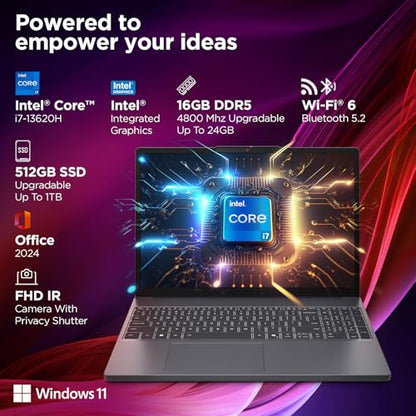 Lenovo Smartchoice Ideapad Slim 3 13Th Gen Intel Core I7-13620H 15.3 Inch(38.8Cm) WUXGA IPS Laptop(16GB RAM/512GB SSD/Windows 11/Office Home 2024/Backlit Keyboard/1Yr ADP Free/Grey/1.6Kg),83K100CJIN 