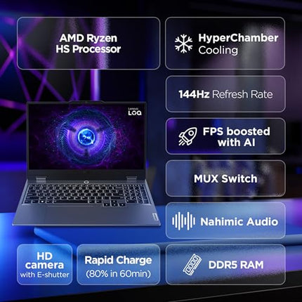 Lenovo Smartchoice LOQ AMD Ryzen 5 7235HS | NVIDIA RTX 3050 6GB (24GB RAM/512GB SSD/15.6" (39.6cm)/Windows 11/Office Home 2024/100% sRGB/3 Mon. Game Pass/Grey/2.4Kg), 83JC00EFIN Gaming Laptop 