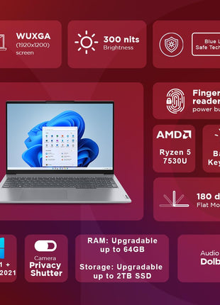 Lenovo Thinkbook 16 G6 AMD Ryzen 5 16" Wuxga IPS Antiglare 300 NITS Thin and Light Laptop (16GB RAM/512GB SSD/Windows 11 Home/Fingerprint/Office 2021/Arctic Grey/1 Year Onsite/1.7 Kg), 21KKA07RIN 