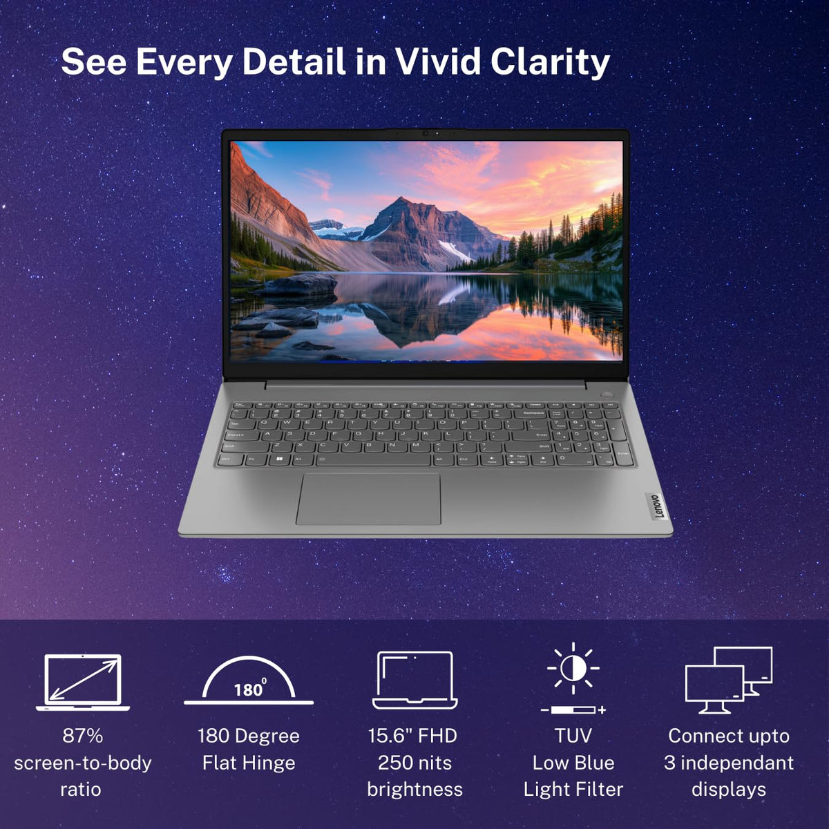 Lenovo V15 Intel Core i3 13th Gen (16GB RAM/512GB SSD/Windows 11 Home/Office 2024/Iron Grey) 15.6" FHD (1920x1080) Antiglare 250 Nits Thin & Light Laptop/1Y Onsite/1.65 kg, 83CCA08KIN 