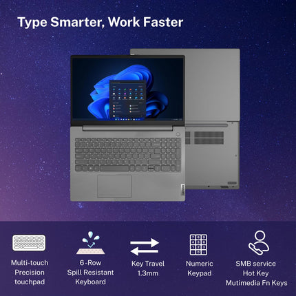 Lenovo V15 Intel Core i3 13th Gen (16GB RAM/512GB SSD/Windows 11 Home/Office 2024/Iron Grey) 15.6" FHD (1920x1080) Antiglare 250 Nits Thin & Light Laptop/1Y Onsite/1.65 kg, 83CCA08KIN 