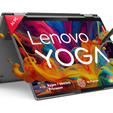 Lenovo Yoga 7 2-in-1 AMD Ryzen 7 8840HS 14"(35.5cm) WUXGA OLED 400Nits Convertible Laptop (16GB/1TB SSD/Windows 11/Office Home 2024/100% DCI-P3/Digital Pen/Grey/1.5Kg), 83DK009LIN 