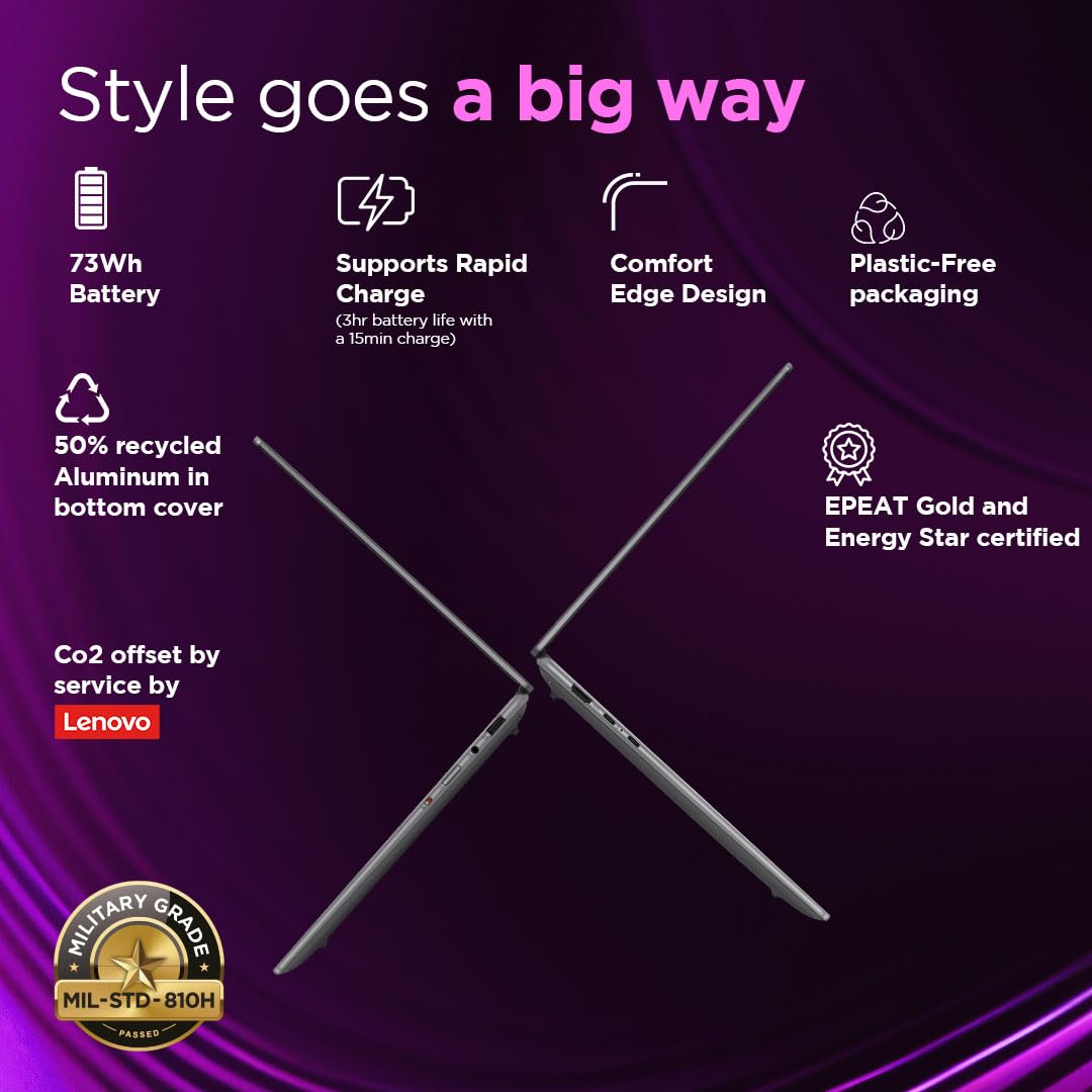 Lenovo Yoga Pro 7 Ryzen AI 9 365 (32GB RAM/1TB SSD/Copilot+PC/14.5"(36.8cm)/2.8K WQXGA+OLED/120Hz/Windows11/Office Home 2024/Grey/1.54Kg), 83HN0027IN AI Laptop 