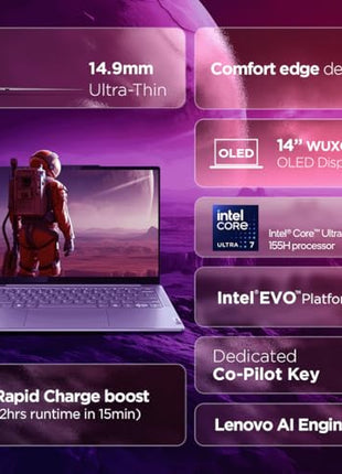 Lenovo Yoga Slim 7 2025 Intel Core Ultra 7 155H 14"(35.5cm) WUXGA-OLED 400Nits Laptop (16GB RAM/512GB SSD/AI PC/2Wx4 Speakers/Windows 11/Office Home 2024/1Yr ADP Free/Grey/1.39Kg), 83CV009XIN 