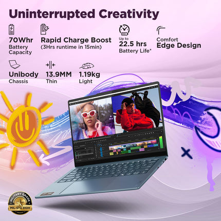 Lenovo Yoga Slim 7 AMD Ryzen AI 7 350, Copilot+ AI PC(32GB RAM/1TB SSD/14"(35.5cm)WUXGA OLED/AI Now/50 TOPS/Windows 11/Office Home 2024/Backlit Keyboard/1Yr ADP Free/Teal/1.19Kg), 83JY000UIN AI Laptop 