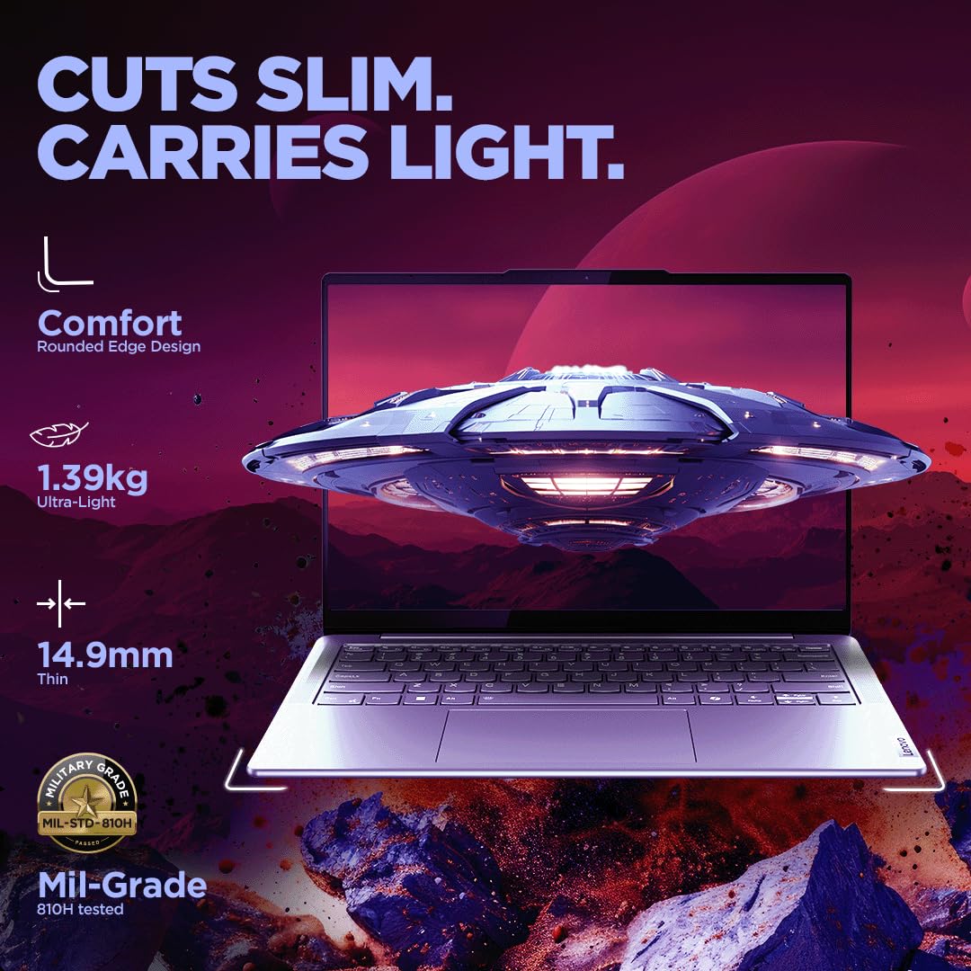Lenovo Smartchoice Yoga Slim 7 Intel Core Ultra 5 125H Built-in AI 14"(35.5cm) WUXGA-OLED 400Nits Laptop (16GB/512GB SSD/60Hz/100% DCI-P3/Win11/MSO 21/1Yr ADP Free/Alexa/Grey/1.39Kg), 83CV003MIN 