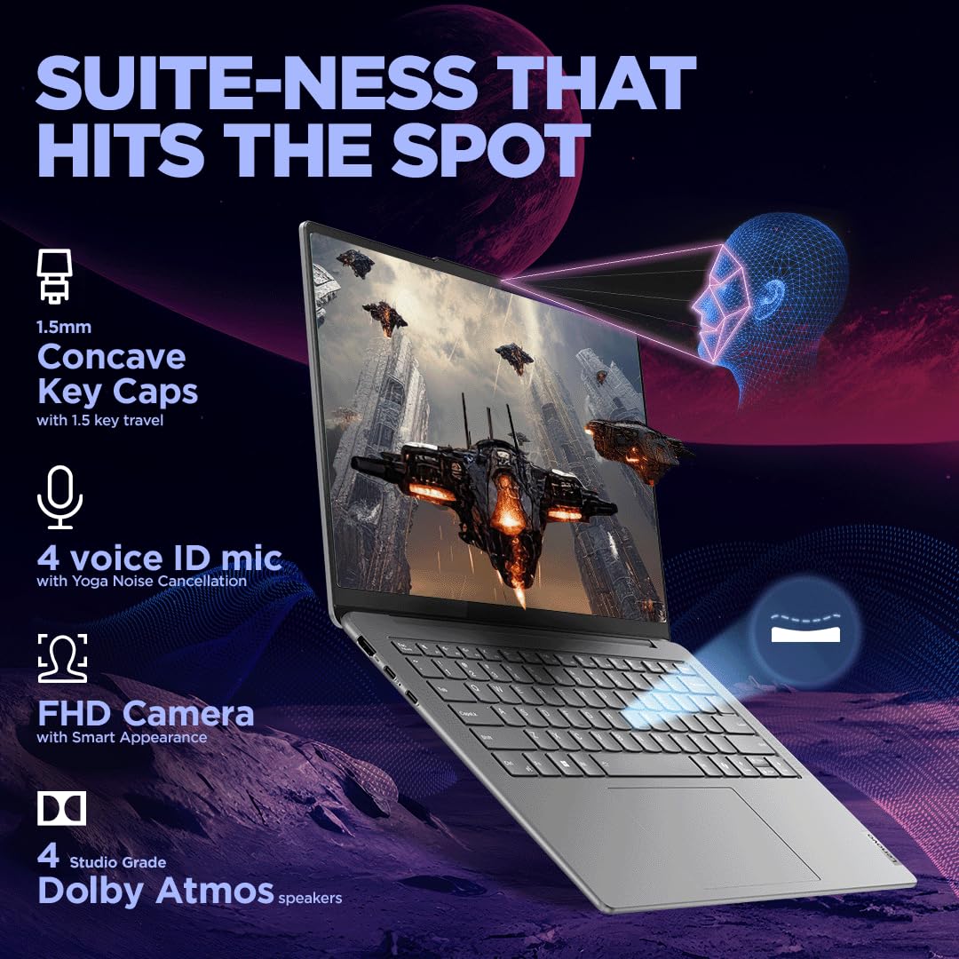 Lenovo Yoga Slim 7 (Smartchoice) Intel Core Ultra 9 185H 14"(35.5cm) WUXGA-OLED Laptop (32GB RAM/1TB SSD/AI PC/Windows 11/Microsoft 365 Basic + Office Home 2024/1Yr ADP Free/Grey/1.39Kg), 83CV00B3IN 