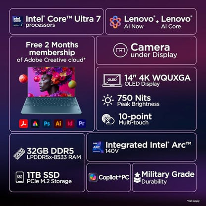Lenovo Yoga Slim 9 Intel Evo Ultra 7 Teal 14in OLED Laptop 