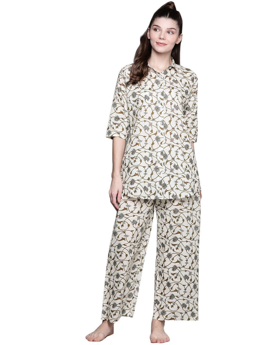 Libas White Printed Cotton Night Suit 