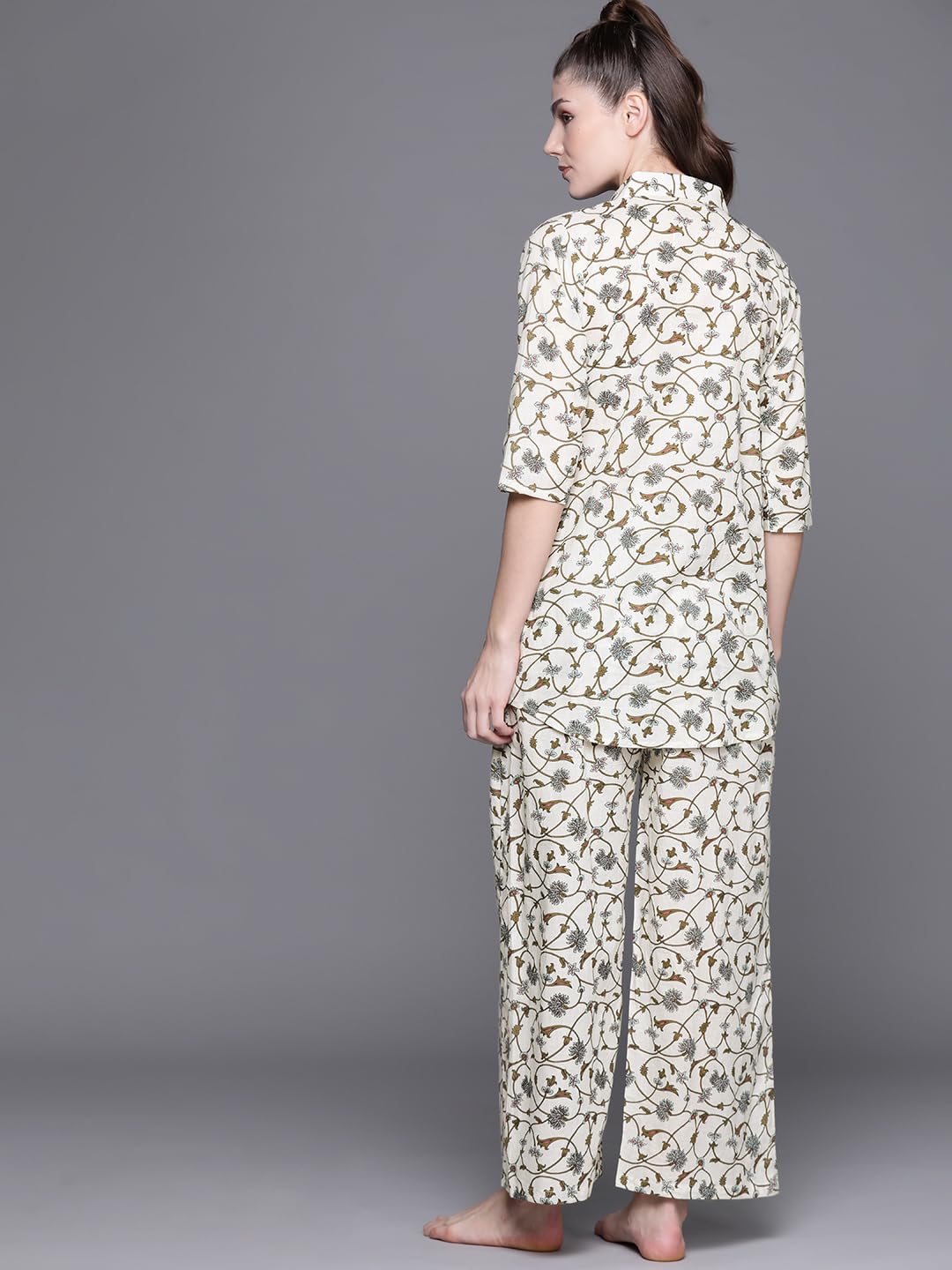 Libas White Printed Cotton Night Suit 
