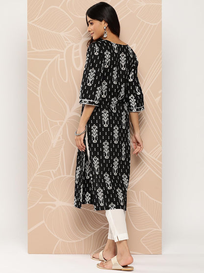 Libas Women's Cotton Embellished Straight Kurta (26185_Black 