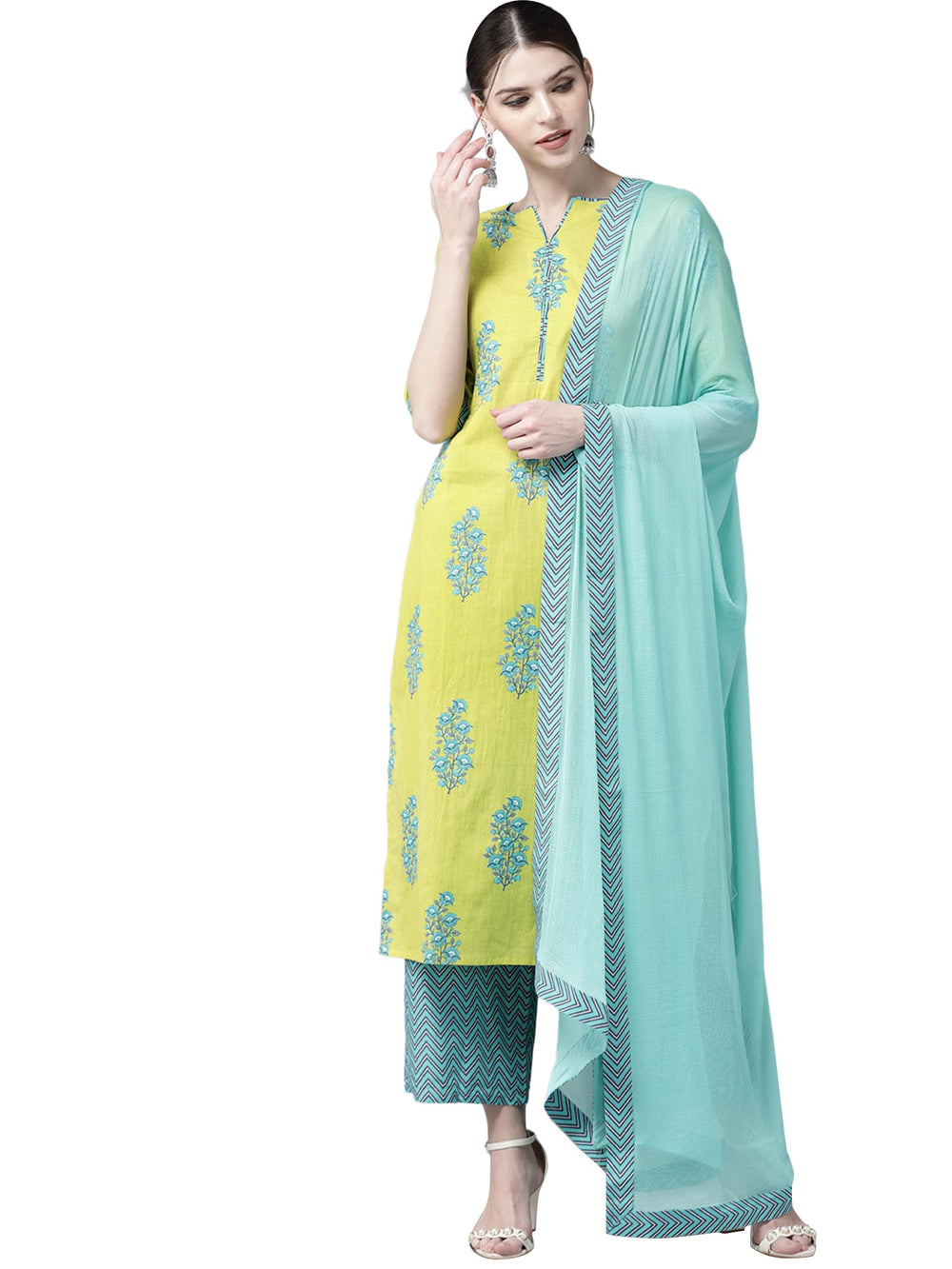 Libas Women's Cotton Kurta Sets (20197_Green