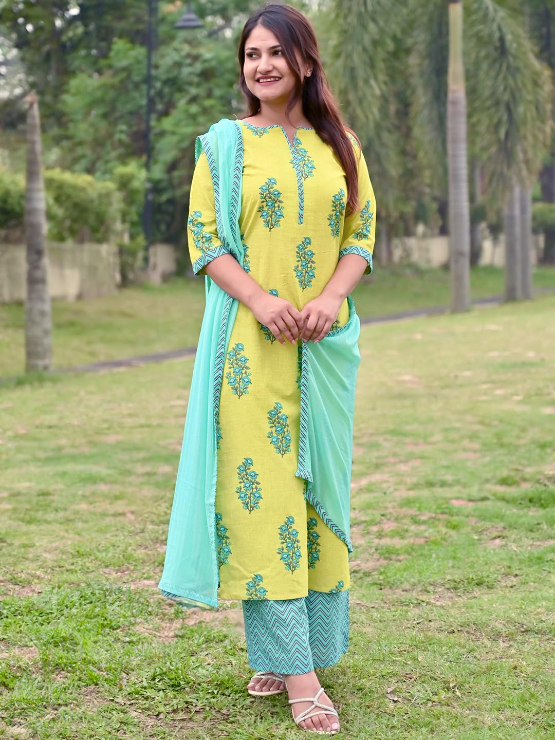 Libas Women's Cotton Kurta Sets (20197_Green 