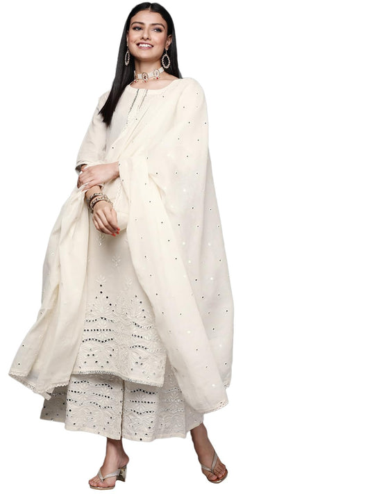 Libas Women's Cotton Kurta Sets (33307O_Off White 