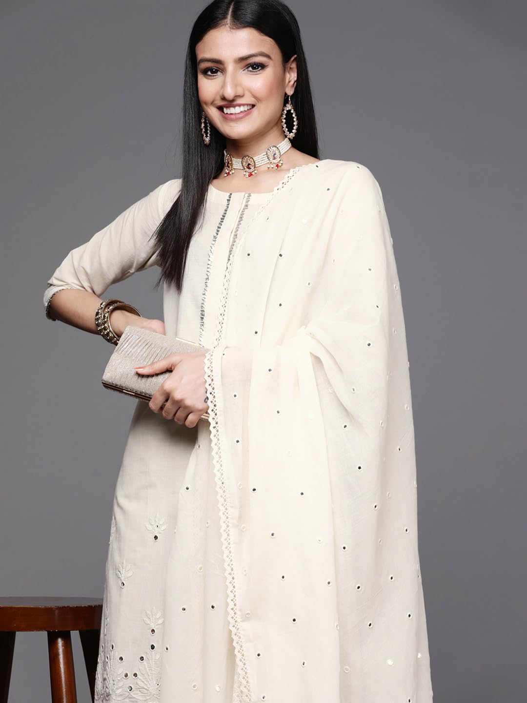 Libas Women's Cotton Kurta Sets (33307O_Off White 