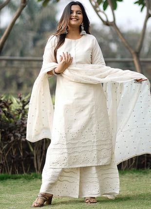 Libas Women's Cotton Kurta Sets (33307O_Off White 