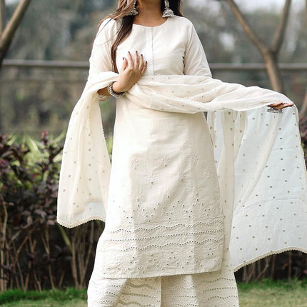 Libas Women's Cotton Kurta Sets (33307O_Off White 