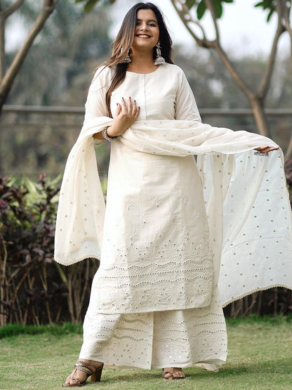 Libas Women's Cotton Kurta Sets (33307O_Off White 