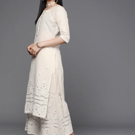 Libas Women's Cotton Kurta Sets (33307O_Off White 