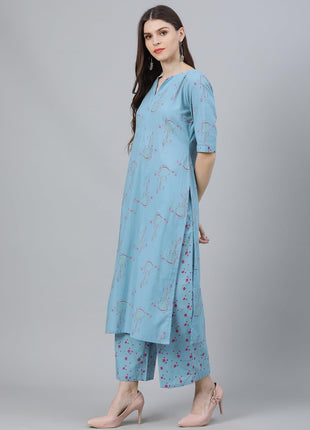 Libas Women's Cotton Kurta Sets (6909_Blue 
