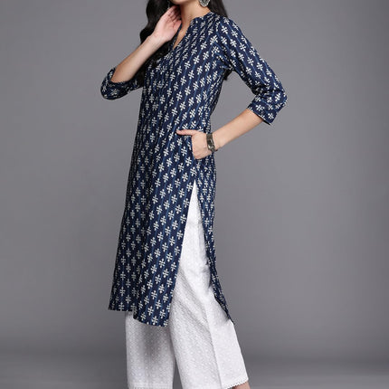 Libas Women's Cotton Regular Kurta (26458_Blue 
