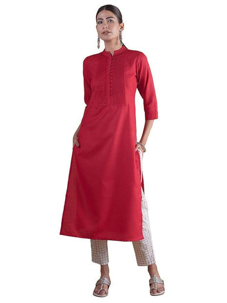 Libas Women's Cotton Straight Kurta (4339_Maroon 