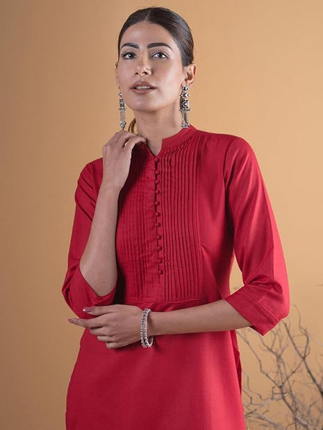 Libas Women's Cotton Straight Kurta (4339_Maroon 