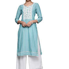 Libas Women's Cotton Yoke Design Straight Kurta (23637O_Blue 