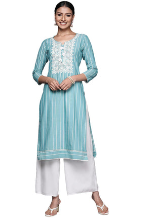 Libas Women's Cotton Yoke Design Straight Kurta (23637O_Blue 