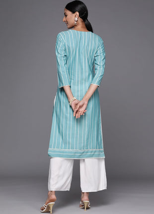 Libas Women's Cotton Yoke Design Straight Kurta (23637O_Blue 