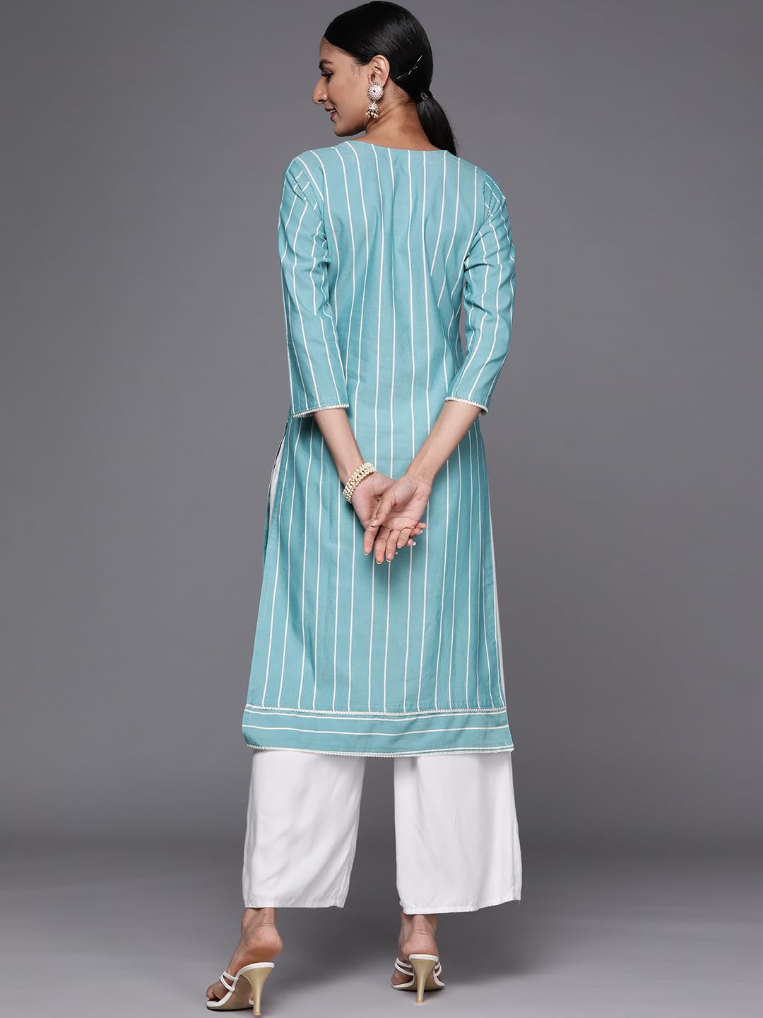 Libas Women's Cotton Yoke Design Straight Kurta (23637O_Blue 
