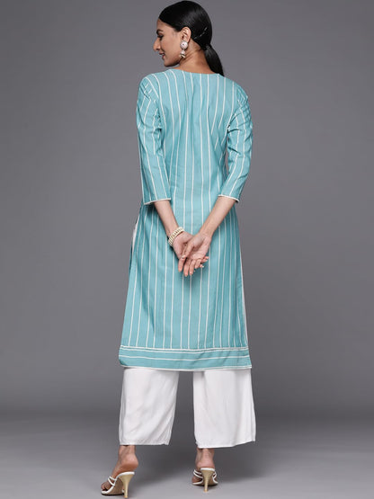 Libas Women's Cotton Yoke Design Straight Kurta (23637O_Blue 