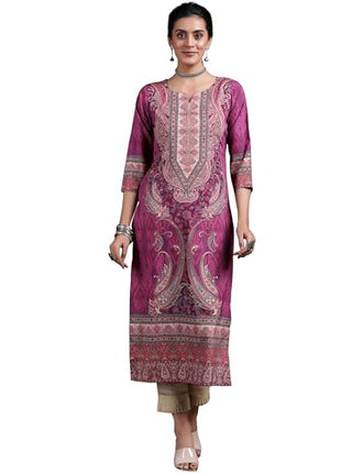 Libas Women's Crepe Paisley Straight Kurta (292610R Mauve 