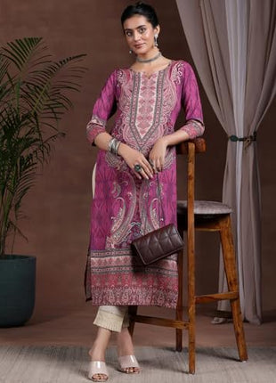 Libas Women's Crepe Paisley Straight Kurta (292610R Mauve 