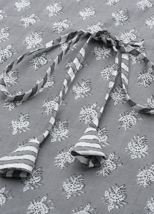 Libas Women's Grey Printed Cotton Long Night Dress 