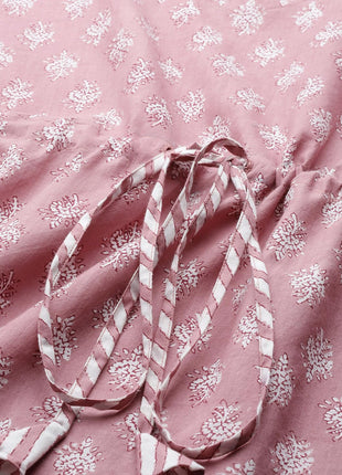 Libas Women's Mauve Printed Cotton Long Night Dress 