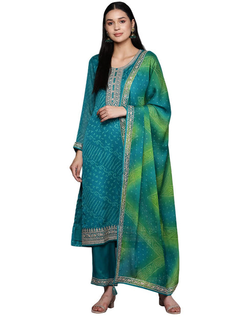Libas Women's Poly Chiffon Kurta Sets (38126O_Turquoise Blue 